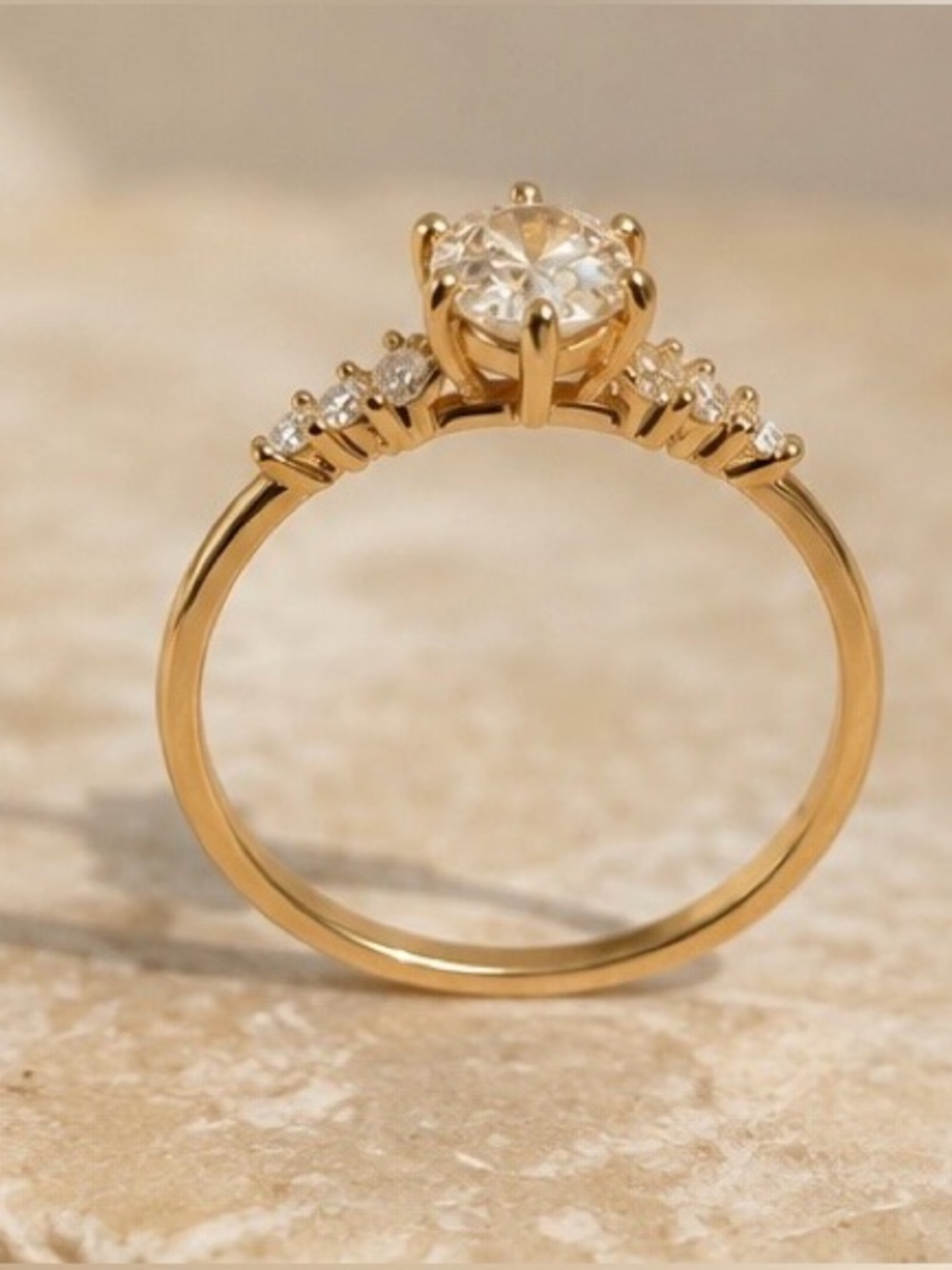925 Sterling Silver & Gold Plated Solitaire Halo Accent Ring